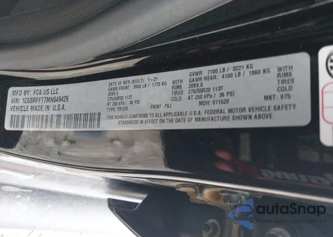 2021 Ram 1500 Big Horn 4X4 5'7 Box from USA, damaged, VIN 1C6SRFFT7MN649426